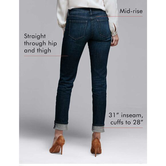 Banana Republic Plus Premium Denim Girlfriend Mid-Rise Dark Wash Jeans Size 33s - Picture 9 of 10